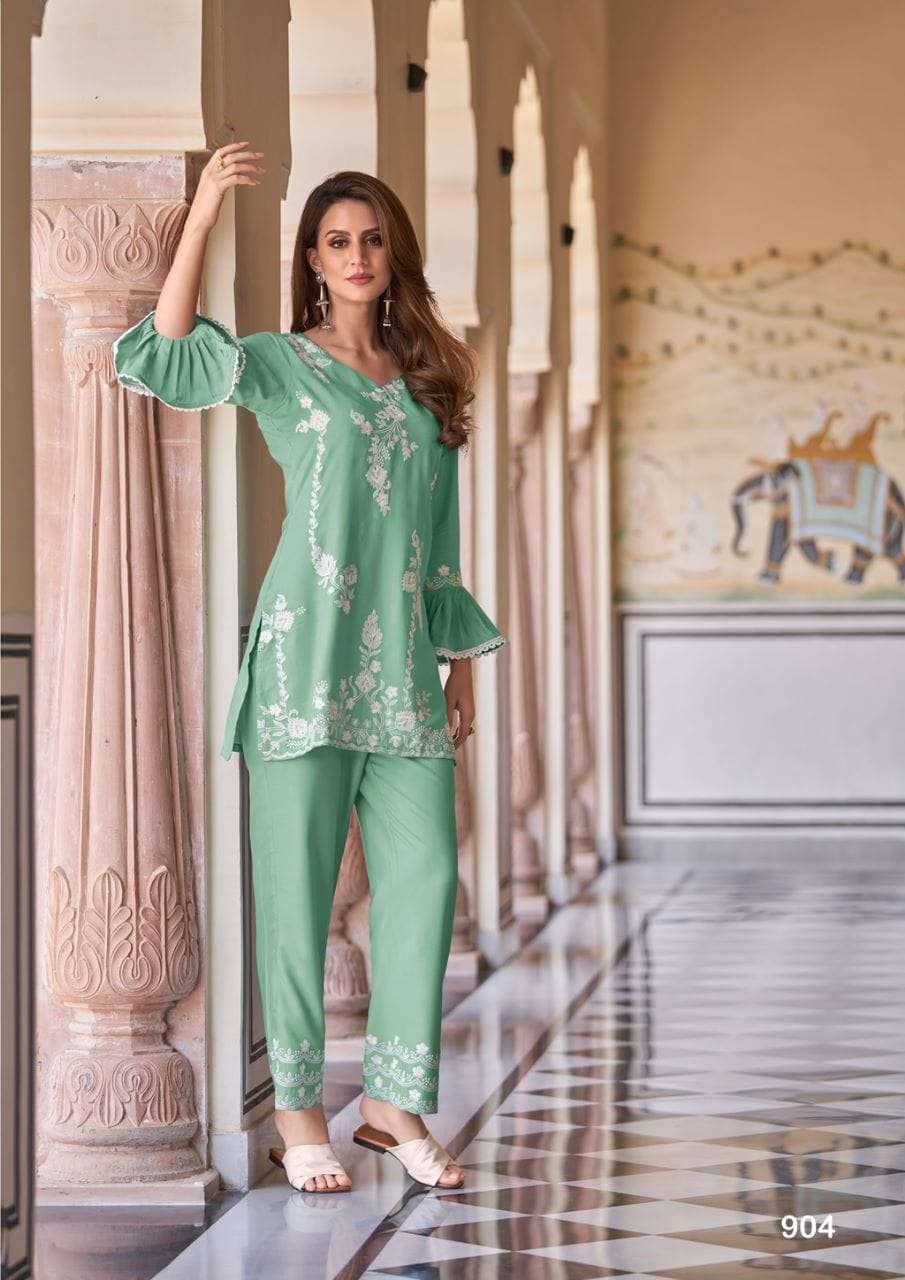 VINTAGE HEAVY RAYON SUPER HIT CO-ORD SET WITH WHITE EMBROIDERY WORK BY S3FOREVER 904